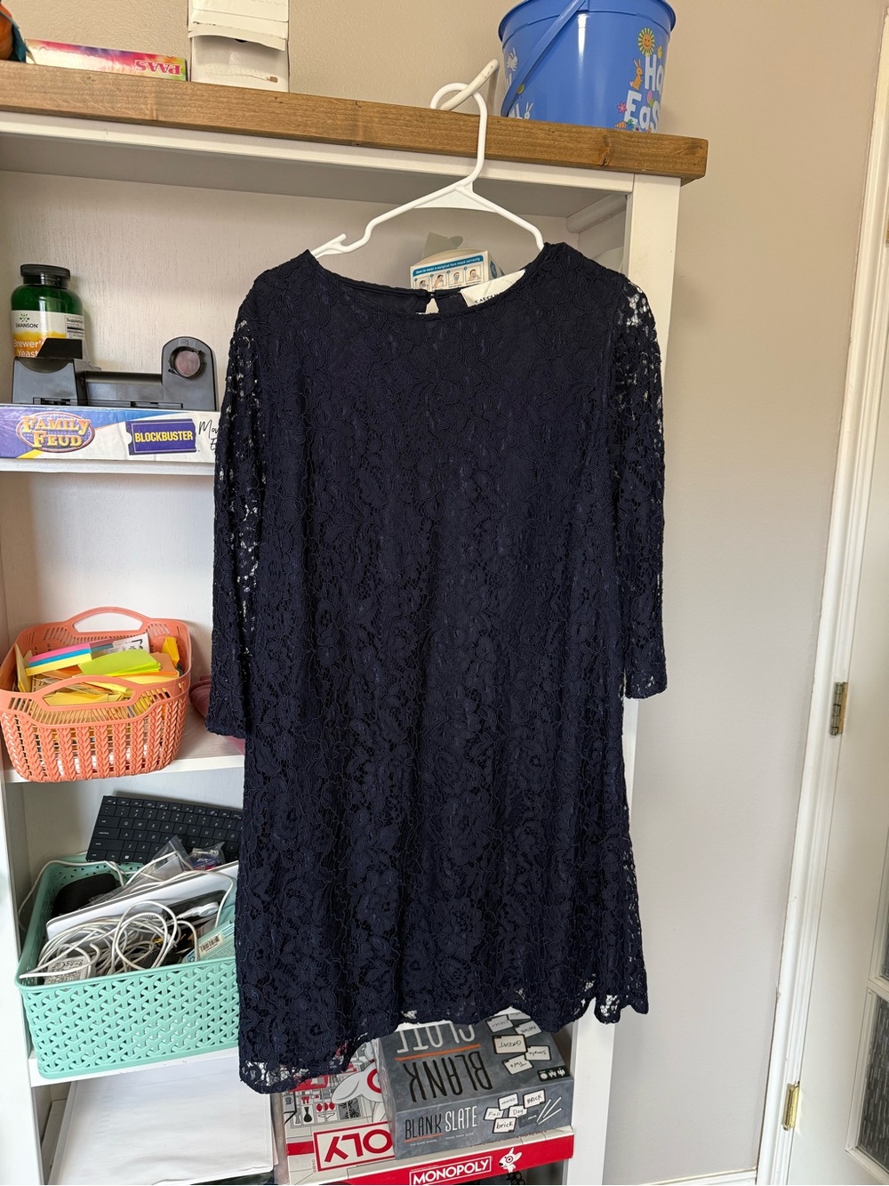 Brand new Caroline Rose Lace Long-Sleeve Shift Dress in Navy